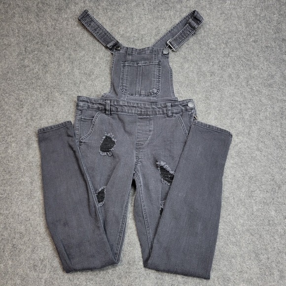 Dollhouse Overalls Womens 5 Gray Denim Distressed Adjustable Strap Y2K Boho - Picture 2 of 12